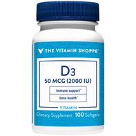 The Vitamin Shoppe Vitamin D3 - Bone Health & Immune Support - 2,000 IU (100 Softgels)