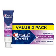 Crest 3D White Advanced Teeth Whitening Toothpaste, Radiant Mint Twin Pack