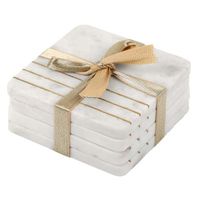 Set of 4 Marble & Brass Inlayed Coasters, 4"