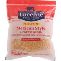 Lucerne Finely Shredded Cheese, 4 Cheese Blend, Mexican Style, Family Size