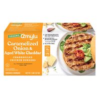 Amylu Organic Chicken Burger with Caramelized Onion and Aged White Cheddar, 8-count