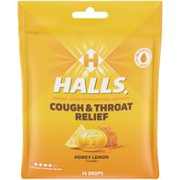 Halls Cough & Throat Relief Honey Lemon Cough Drops 14 Drops