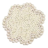 Set of 4 Ivory Flower Fully Beaded Coasters, 4"