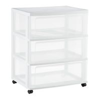 Iris Plastic 3 Drawer Wide Storage Drawer Cart with 4 Caster Wheels for Home, 15 3/4 x 21 1/2 x 26 in - White