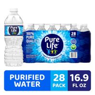 PURE LIFE Purified Water, 16.9 Fl Oz / 500 mL, Plastic Bottled Water (28 Pack)
