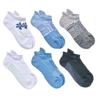Crane Sport Socks 6pk, White/Navy/Black, Ladies Shoe Size 4/10