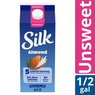 Silk Almond Milk, Unsweet, Dairy Free, Gluten Free, Seriously Creamy Vegan Plant Based Milk with 5 Essential Nutrients, 64 fl oz Half Gallon