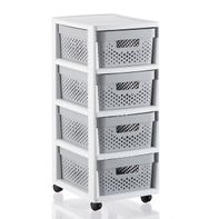 Curver Infinity 4-Drawer Rolling Cart - White & Grey - 14-1/4" x 11-3/4" x 25-3/4"