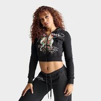 Ed Hardy Women's Mountain Tiger Fleece Full-Zip Hoodie, M - Black