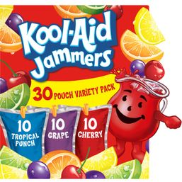 Kool Aid Jammers Variety Pack with Tropical Punch, Grape & Cherry Kids Drink 0% Juice Box Pouches
