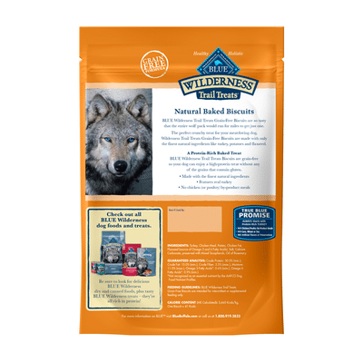 Blue Buffalo Wilderness Trail Treats High Protein Grain Free Crunchy Dog Treats Biscuits, Turkey Recipe