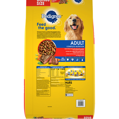 Pedigree Food for Adult Dogs, Grilled Steak & Vegetable Flavor, Complete Nutrition, Bonus Size