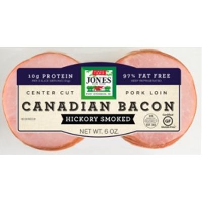 Jones Dairy Farm Canadian Bacon, Hickory Smoked, Center Cut, Pork Lion