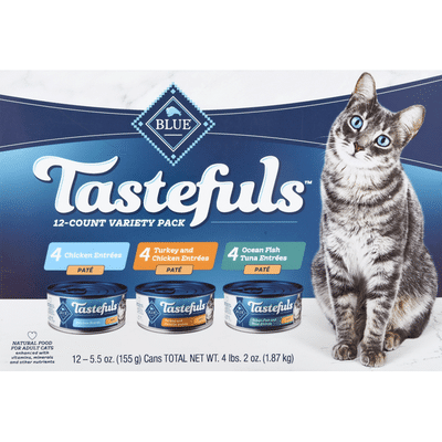 Blue Cat Food, Chicken Entrees, Turkey and Chicken Entrees, Ocean Fish Tuna Entrees, Variety Pack