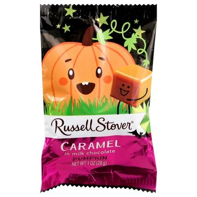 Russell Stover Caramel, In Milk Chocolate, Pumpkin, Wrapper