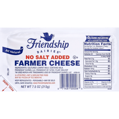 Friendship Cheese, Farmer, No Salt Added