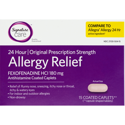 Signature Care Allergy Relief, Original Prescription Strength, Coated Caplets
