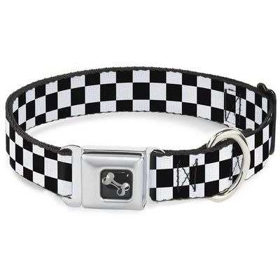 Large Black 1" Checkered Dog Collar
