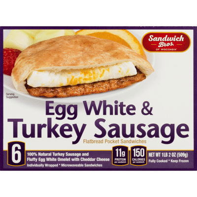 Sandwich Bros. of Wisconsin Flatbread Pocket Sandwiches Egg White & Turkey Sausage - 6 CT