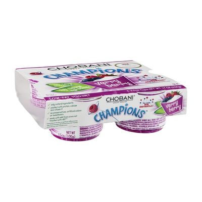 Chobani Champions Low-Fat Greek Yogurt Very Berry - 4 CT