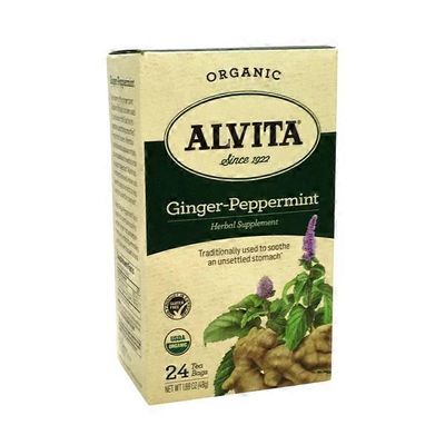 Alvita Organic Traditionally Used To Soothe An Unsettled Stomach Herbal Supplement Tea Bags, Ginger-peppermint