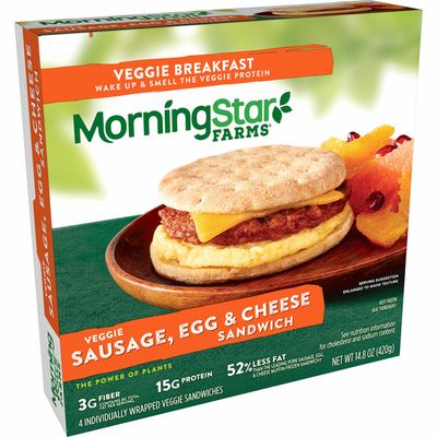 Morning Star Farms Sandwich, Plant Based Protein, Frozen Breakfast, Meatless Sausage Egg and Cheese