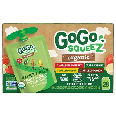 GoGo Squeez Organic Applesauce, Variety Apple Strawberry Cinnamon/Banana