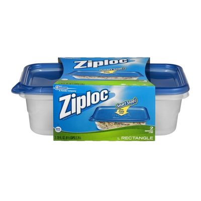 Ziploc Containers Boxes 2 Large Rectangle w// Lids One Press Seal 2.25 Qt 9 cups