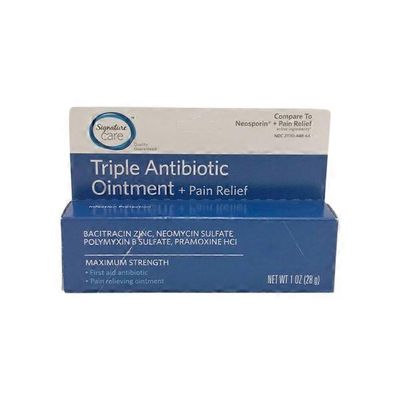Signature Care MAXIMUM STRENGTH BACITRACIN ZINC, NEOMYCIN SULFATE, POLYMYXIN B SULFATE, PRAMOXINE HCI Triple Antibiotic +Pain Relief Ointment