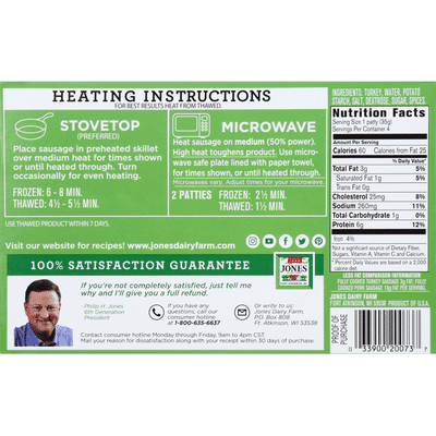 Jones Dairy Farm Golden Brown All Natural Turkey Sausage Patties