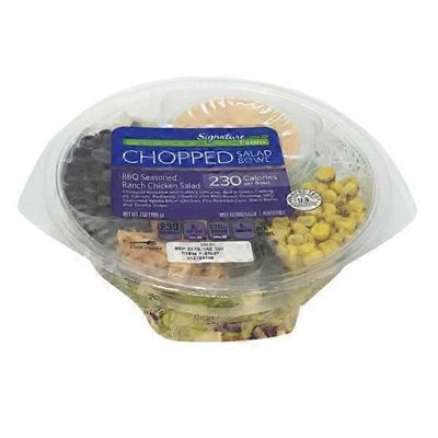 Signature Farms Bbq Seasoned Ranch Chicken Vegetable Blend, Barbeque Seasoned White Meat Chicken, Black Beans, Roasted Corn, And Tri-color Tortilla Strips With Barbeque Ranch Dressing Salad Chopped Bowl