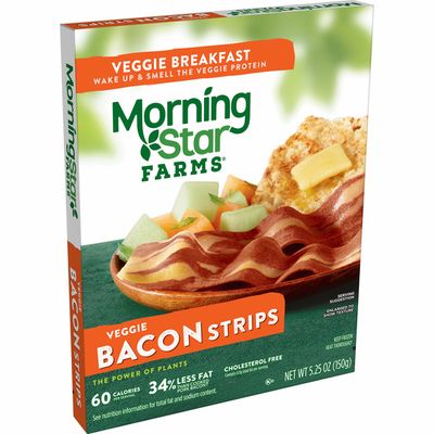 Morning Star Farms Meatless Bacon Strips, Plant Based Protein, Frozen Breakfast, Original
