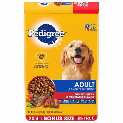 Pedigree Food for Adult Dogs, Grilled Steak & Vegetable Flavor, Complete Nutrition, Bonus Size