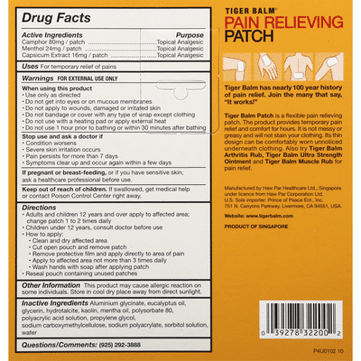 Tiger Balm Pain Relieving Patch