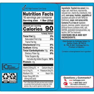 Kellogg's Rice Krispies Treats Marshmallow Snack Bars, Kids Snacks, School Lunch, Original