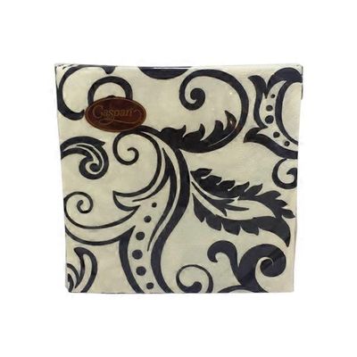 Caspari Filigree Black on Natural White Cocktail Napkins