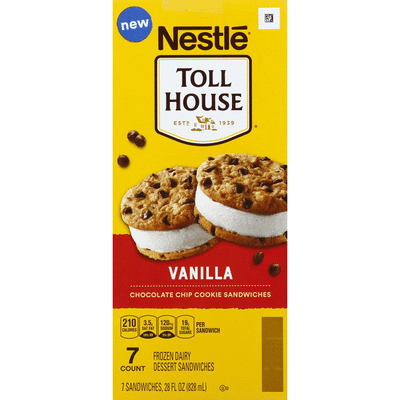 Nestle toll house vanilla chocolate chip cookie ice cream sandwiches Toll House Vanilla Chocolate Chip Cookie Ice Cream Sandwiches 7 Ct Instacart