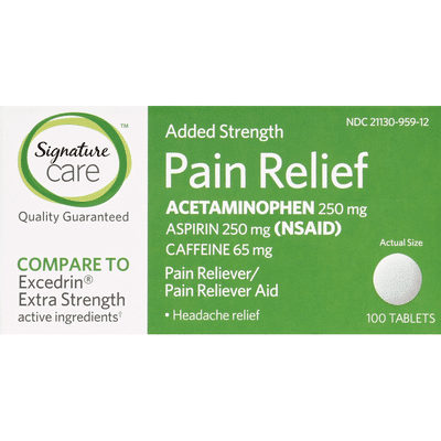 Signature Care Pain Relief, Added Strength, 250 mg, Tablets