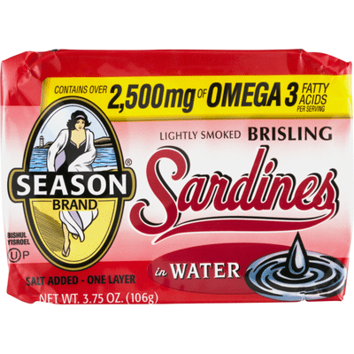 Season Brand Sardines Lightly Smoked Brisling In Water
