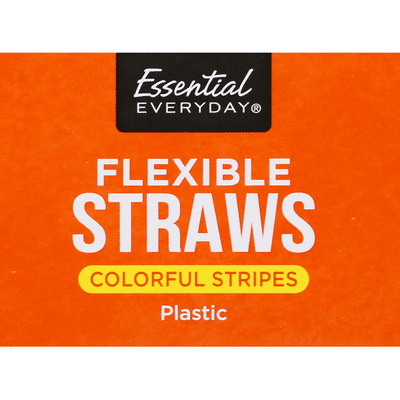 Essential Everyday Straws, Flexible, Colorful Stripes, Plastic