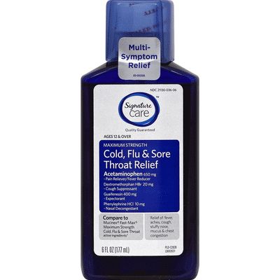 Signature Care Cold, Flu & Sore Throat Relief, Maximum Strength