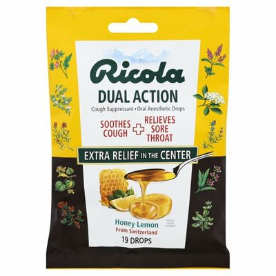 Ricola Dual Action Honey-Lemon Cough Suppressant Oral Anesthetic Drops