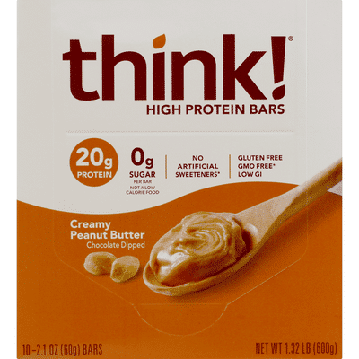 Think Thin High Protein Bars, Creamy Peanut Butter, Chocolate Dipped