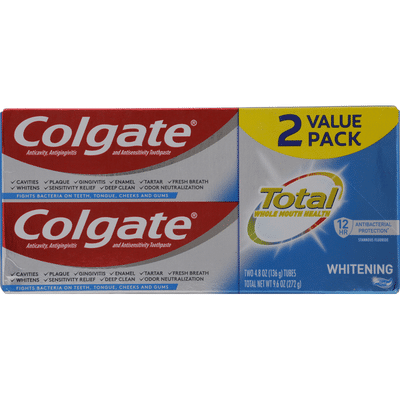 Colgate Toothpaste, Whitening, Gel, 2 Value Pack