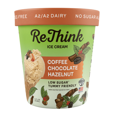 ReThink Ice Cream Coffee Chocolate Hazelnut, Lactose-Free A2/A2 dairy, Low Sugar
