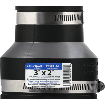 PlumbQwik Coupling, Cast Iron, Plastic, 3 Inch x 2 Inch