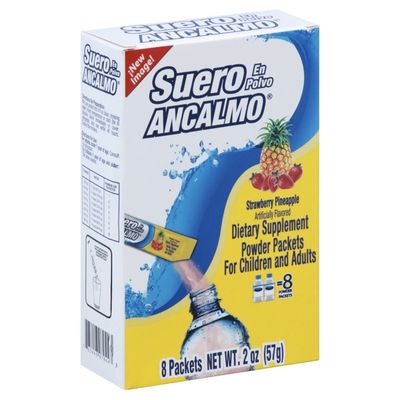 Suero En Polvo Ancalmo Powder Packets, for Children and Adults, Strawberry Pineapple