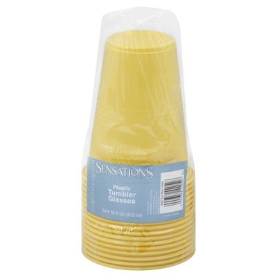 Sensations Tumbler Glasses, Plastic, Yellow, 16 oz