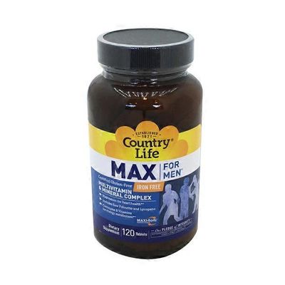 Country Life Max For Men Iron Free Multivitamin & Mineral Complex Magnesium For Heart Health, Includes Saw Palmetto And Lycopene, Coenzyme B Vitamins For Energy Metabolism Dietary Supplement Tablets
