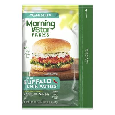 Morning Star Farms Meatless Chicken Patties, Plant Based Protein Vegan Meat, Frozen Meal, Buffalo
